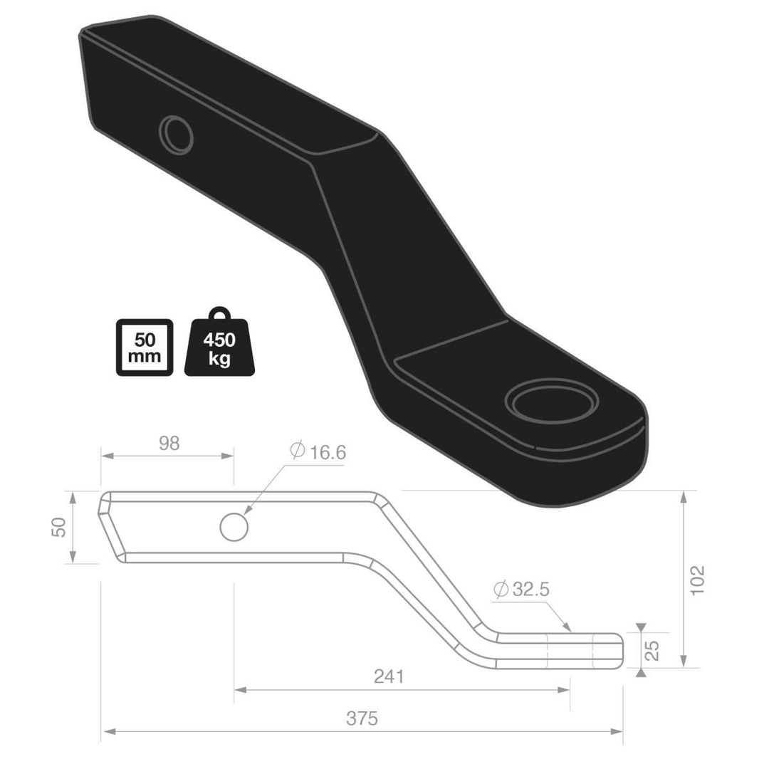 TAG 4" Drop Forged Tow Ball Mount EFS  - 241mm Long, 50mm Square Hitch